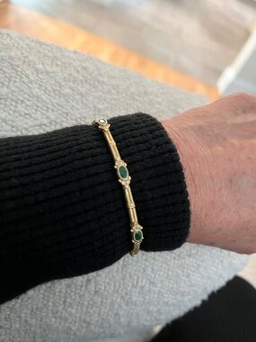 Judith Ripka 14k Emerald and diamond cuff bracelet
